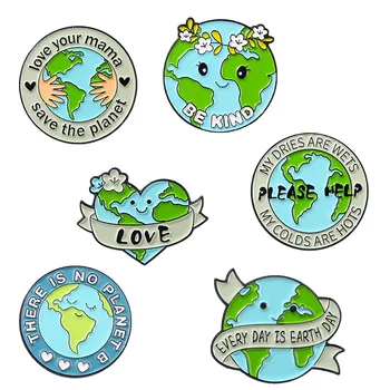 Мультяшная брошь Love Earth Зеленая Металлическая Эмалевая булавка для защиты окружающей среды, Креативный рюкзак, Прищепка для одежды, Подарочный значок организации