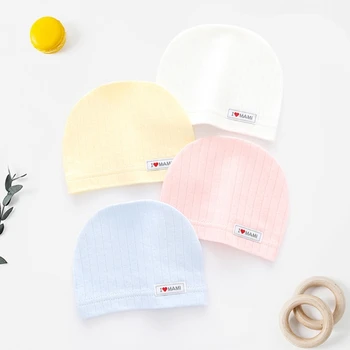 Мультяшный Медведь, шапка для новорожденных, Хлопковая шапочка для малышей, шапочка для новорожденных, Однотонная Шапочка для младенцев 0-6 м