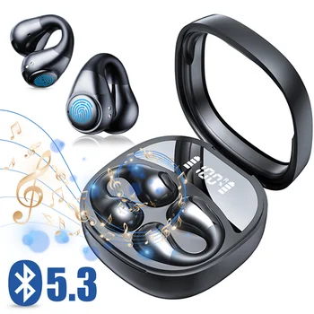 Наушники Bluetooth 5.3, беспроводная гарнитура с костной проводимостью, не в ухо, спортивные наушники с зажимом для ушей, наушники с цифровым дисплеем и микрофоном
