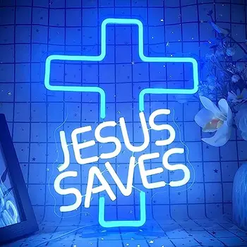 Неоновая вывеска Cross Dimmable Jesus LED для декора стен с помощью USB неоновых огней Христианские церковные мероприятия День рождения Рождественские украшения Подарки