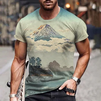 Новая мужская футболка С 3D Пейзажным принтом, Летняя футболка с короткими рукавами Для Мужчин, Модные Повседневные Топы С круглым вырезом, Мужская одежда Оверсайз
