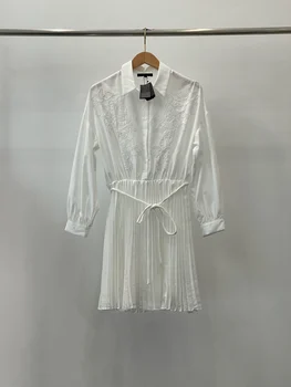 Новое французское плиссированное белое платье с короткой талией ранней осенью