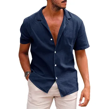 Новые летние свободные мужские рубашки с коротким рукавом, повседневная однотонная уличная одежда, мужские рубашки