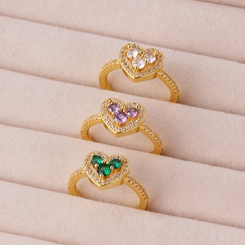 Новые модные Обручальные кольца для женщин, Обручальное кольцо золотого цвета, Зеленое Сердце, Кубический цирконий, Элегантные Роскошные модные украшения