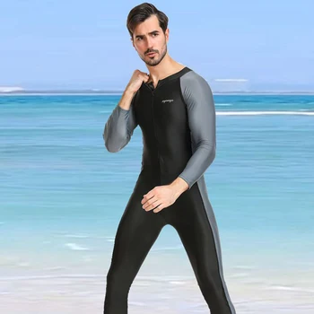 Новый мужской модный цельный водолазный костюм с длинными рукавами, солнцезащитный крем, быстросохнущий купальник, костюм для серфинга, Водные виды спорта, эластичный купальник