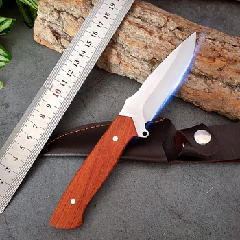 Обвалочные ножи для кемпинга Охоты барбекю Нож для выживания С деревянной ручкой Прямые ножи для нарезки мяса Овощей Кухонный нож