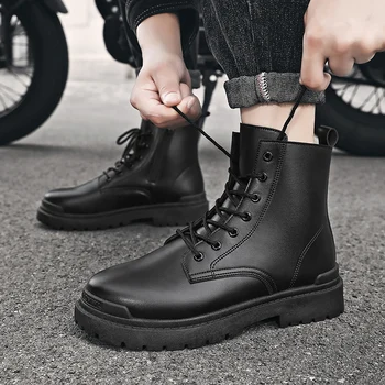 Обувь Мужские кроссовки, новые модные ботильоны с толстой подошвой на шнуровке для комфорта вождения мотоцикла, осенние повседневные ботинки