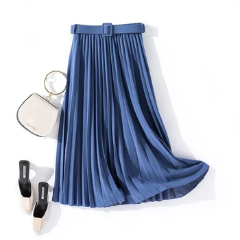 Осенняя Однотонная Плиссированная юбка с высокой талией, Японская Корейская Повседневная Уличная одежда, Юбки средней длины Faldas Para Mujeres 2023, Новинка