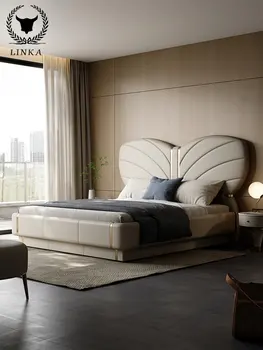 Очаровательная мастер-современная роскошная кожаная кровать высокого класса villa net, красная дизайнерская двуспальная кровать с бабочкой, кожаная кровать