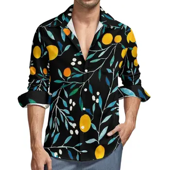 Повседневная рубашка Oranges Street, мужская рубашка с фруктовым принтом, весенние винтажные блузки с длинным рукавом, графический топ Оверсайз