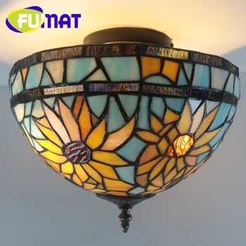 Потолочные светильники из витражного стекла FUMAT Tiffany в европейском стиле, светодиодная люстра для прохода, декор для столовой, гостиной, накладные светильники