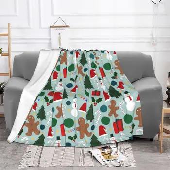 Праздничный узор Рождественские одеяла Фланелевый принт Снеговик Олень Санта Легкий Плед для дивана Автомобильные покрывала
