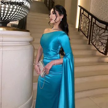 Простое ярко-синее платье для выпускного вечера в Саудовской Аравии Sevintage, вечернее платье с длинными рукавами-шалью на одно плечо, женские вечерние платья в Дубае, 2023 г.