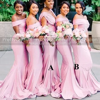 Розовые платья подружек невесты с открытыми плечами, русалка в складку, длинное черное платье для девочек со шлейфом, свадебное платье-футляр для подружек невесты