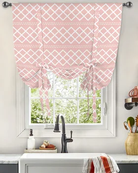 Розовые шторы с геометрической текстурой и бабочкой для гостиной, спальни, современные шторы на окно, короткие шторы для кухни