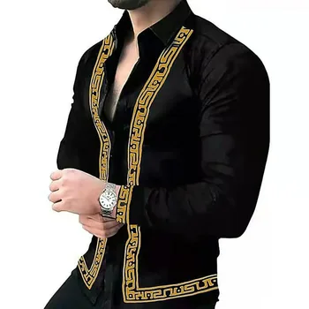 Роскошная Блузка на Пуговицах С Принтом S-5xl, Гавайская Мужская рубашка С длинным рукавом Для Мужской Одежды