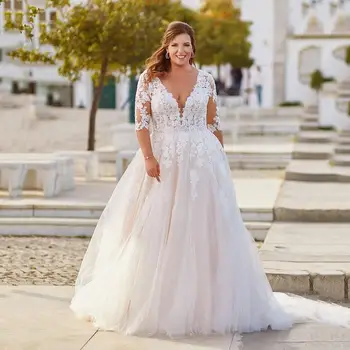 Свадебные платья больших размеров, пляжное платье со шнуровкой и открытой спиной, Vestidos De Novia, аппликации, короткие рукава, Vestido De Noiva