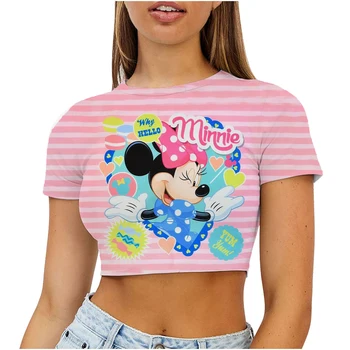 Сексуальные Графические Футболки Disney Japanese Y2k Streetwear Mickey Женские Футболки для Женщин С Круглым вырезом Женская Одежда Женское Лето 2023