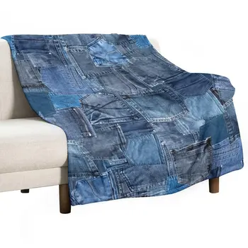 Синий джинсовый карман для джинсов Лоскутное одеяло Пушистые мягкие одеяла диван