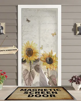 Старинные Цветы Бабочки Желтый Подсолнух Магнитный Дверной Занавес Гостиная Спальня Домашний Противомоскитный Экран Дверной Занавес