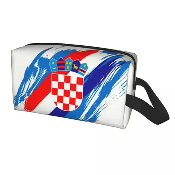 Сумка для туалетных принадлежностей с изготовленным на заказ флагом Хорватии для хорватской Патриотической Гордости, Косметический Органайзер для макияжа, Дамский набор для хранения косметики Dopp Kit Box
