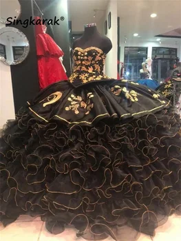 Традиционное Мексиканское бальное платье с вышивкой, Пышные платья, бусы, жемчуг, Рюшки, Сладкое платье 16, Праздничное платье 15 Anos