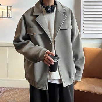 Тренч, Мужская Осенняя новинка 2023, куртка с большим воротником, Корейская модная Однобортная ветровка, Мужские пальто Harajuku