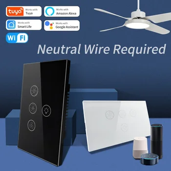 Умный Wi-Fi Потолочный вентилятор, Выключатель Света, Пульт Дистанционного Управления с Различной Регулировкой Скорости, Совместимый с Alexa / Google Home для комфортного использования.