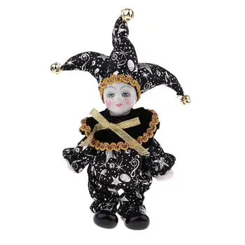 Фарфоровая кукла-клоун, милые фигурки, модель, праздничный подарок, украшение для настольного дисплея, классический черный