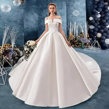 Элегантное женское свадебное платье из белого атласа без бретелек, платья невесты со шлейфом, изысканное и романтическое бальное платье на заказ