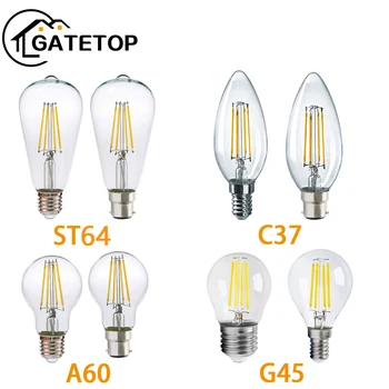 Электрическая лампочка Накаливания AC220V Ретро Edison LampC35 G45 A60 ST64 G80 G95 G125 Стеклянная Лампа E27 E14 B22 Винтажная Свеча