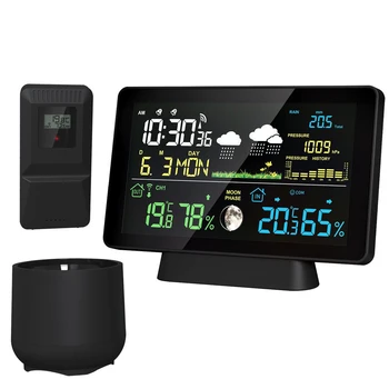 Электронная метеостанция, интеллектуальные часы с цветным экраном, Температура, влажность, осадки, Барометрический дисплей давления, будильник